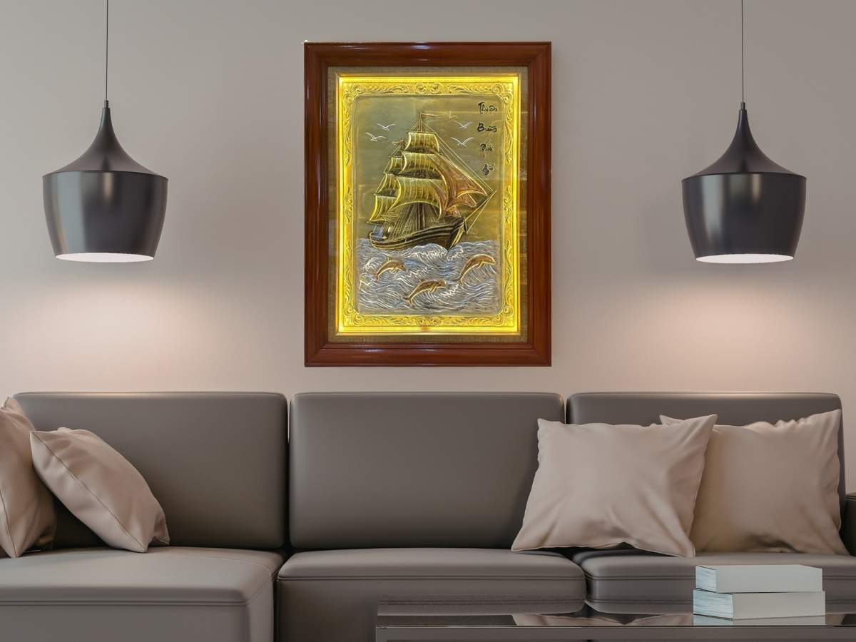 	Tranh đồng thuận buồm xuôi gió mạ vàng có đèn led 70x90 TD799
