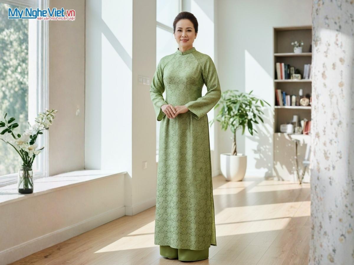 Áo Dài Lụa Tơ Tằm Họa Tiết Song Hỷ Kèm Quần ADMS01/2