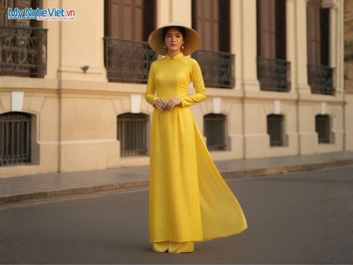 Áo Dài Lụa Tơ Tằm Họa Tiết Song Hỷ Kèm Quần MNV-AD003