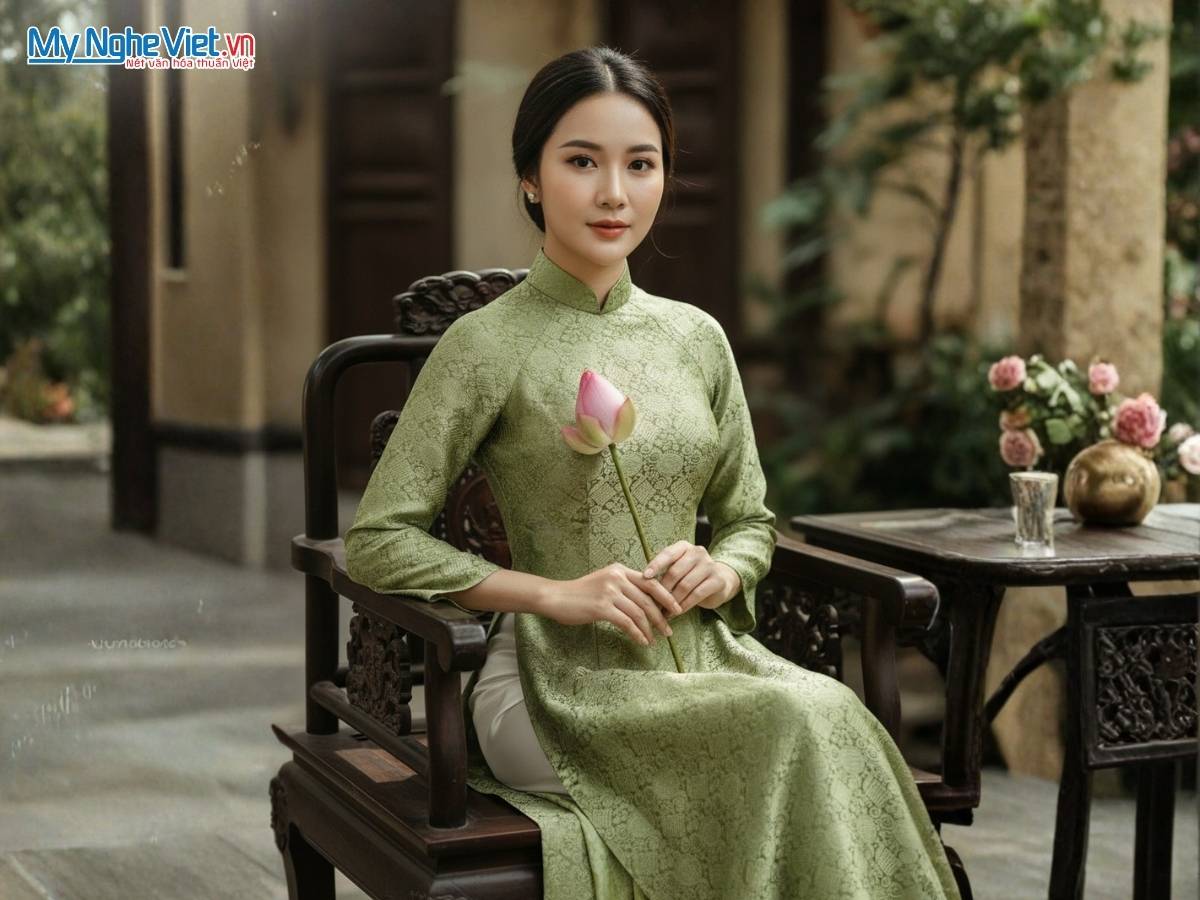 Áo Dài Lụa Tơ Tằm Họa Tiết Song Hỷ Kèm Quần ADMS01/2