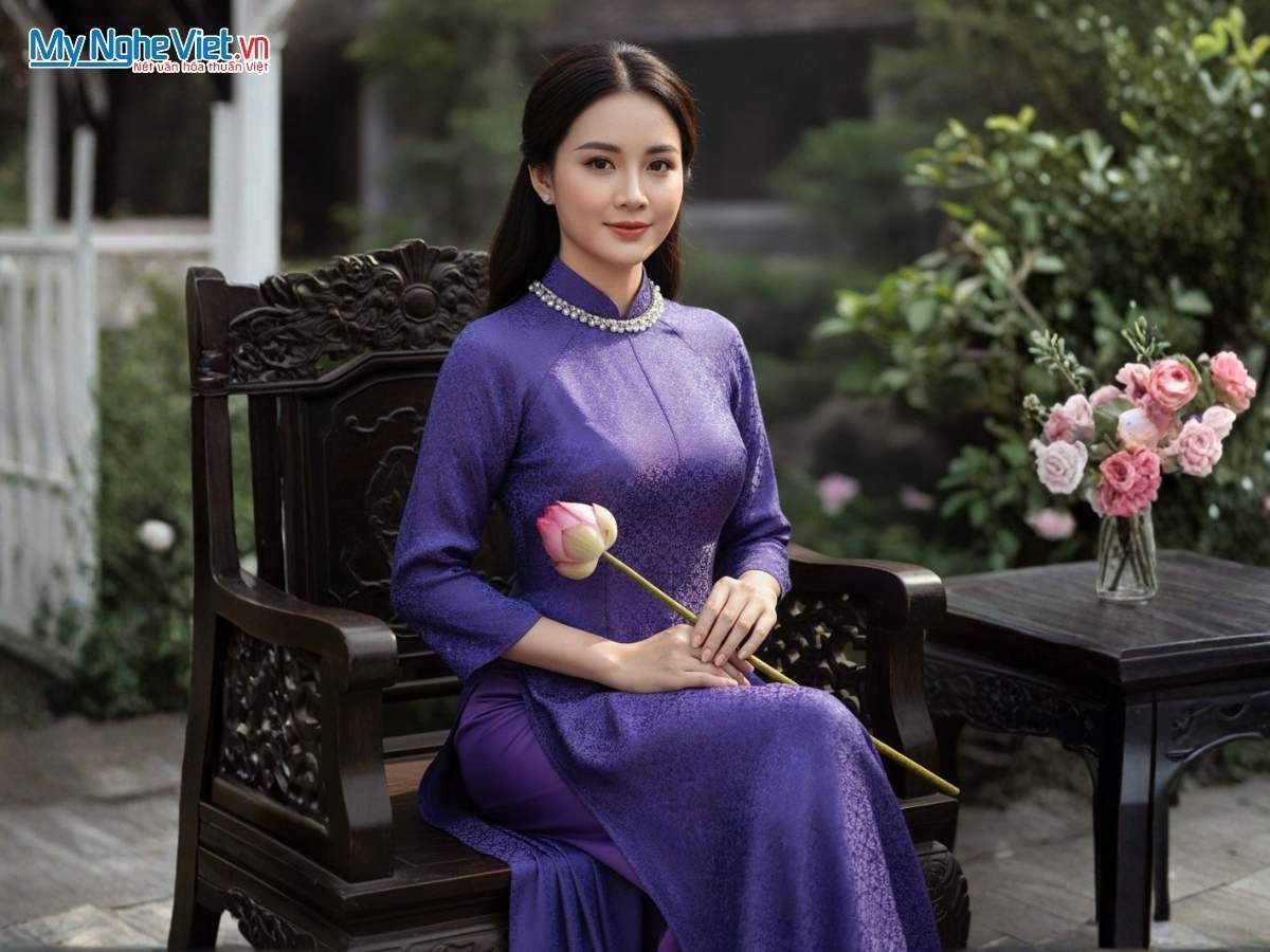 Áo Dài Lụa Tơ Tằm Họa Tiết Hoa Thị Kèm Quần ADMS01/1