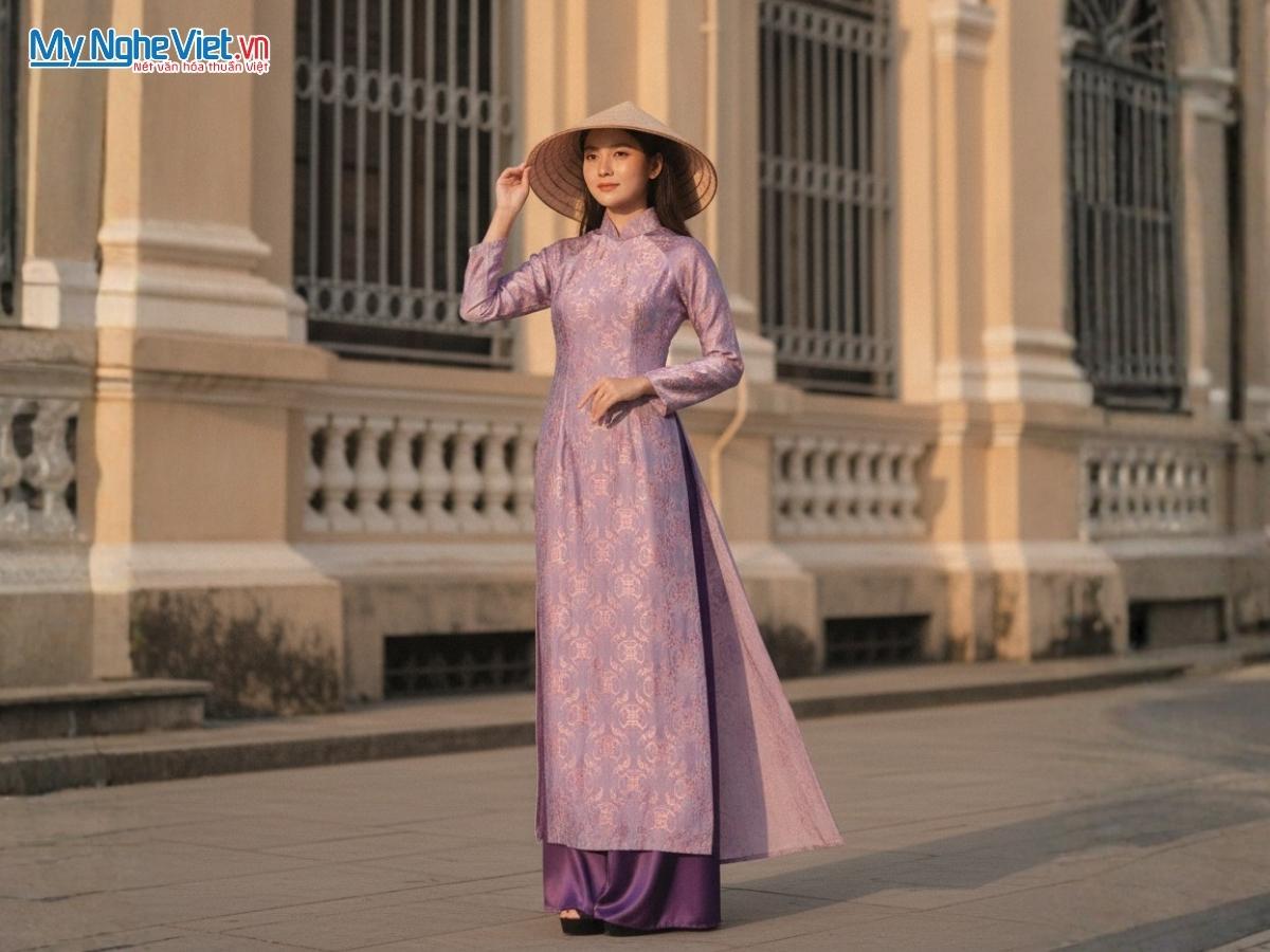 Áo Dài Lụa Tơ Tằm Họa Tiết Thọ Dơi Kèm Quần ADLNX01