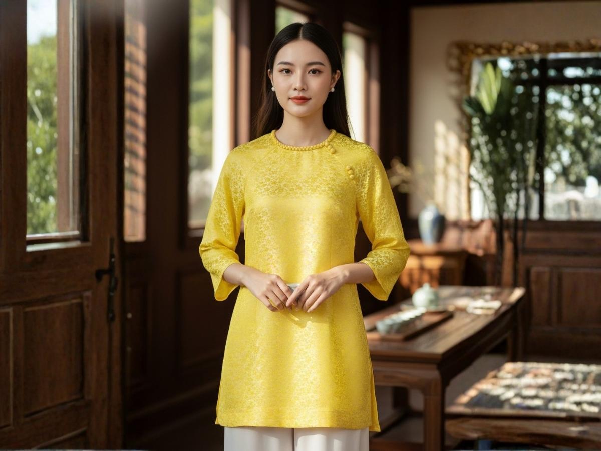 Áo Lụa Tơ Tằm Họa Tiết Mai Nhí ALMS1/2