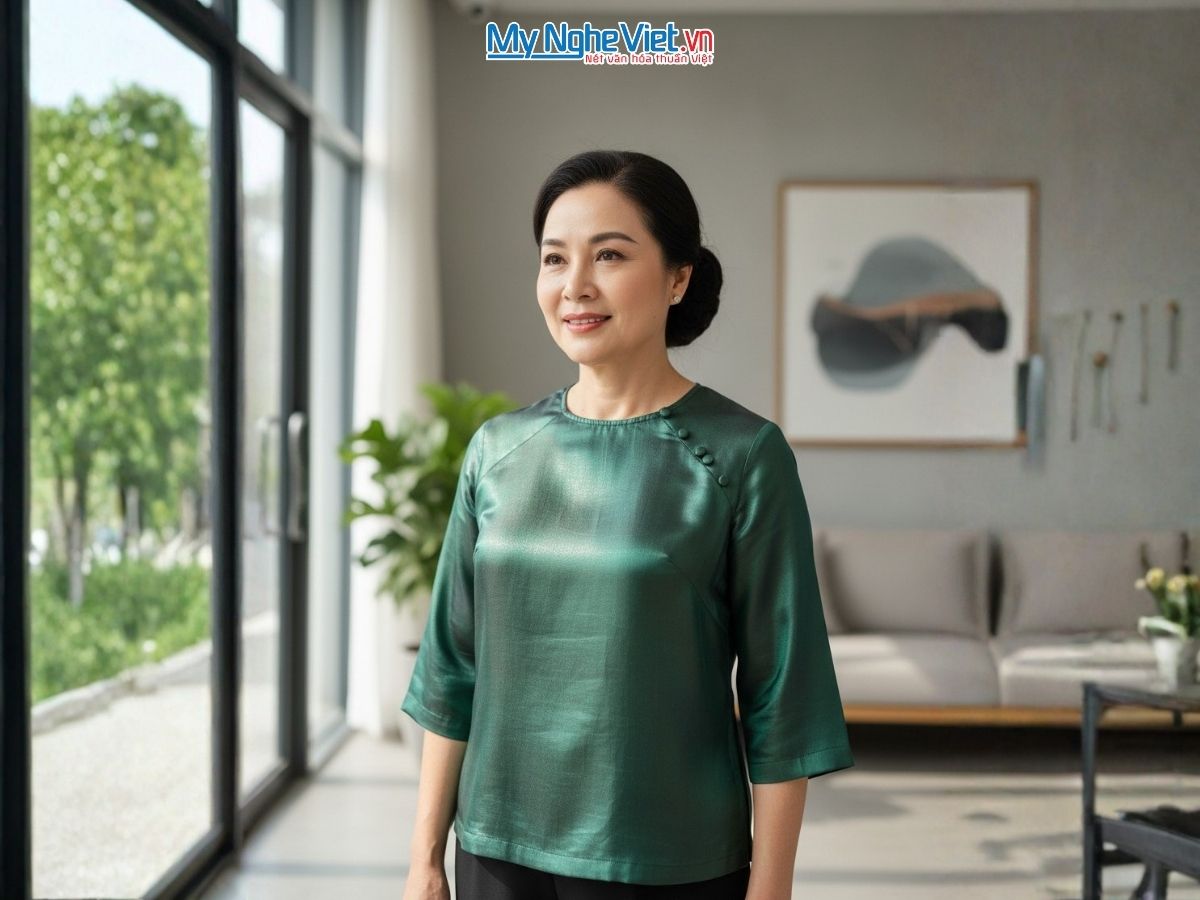 Áo Lụa Tơ Tằm Trơn 2 Da ALMS1/1