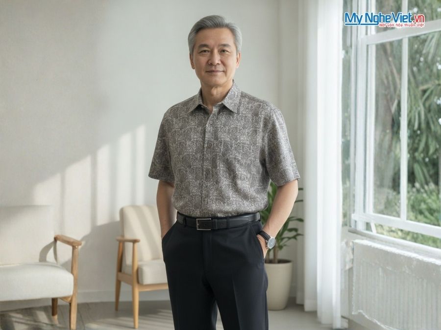 Áo Sơ Mi Nam Lụa Tơ Tằm Họa Tiết Đuôi Công LLS01-5