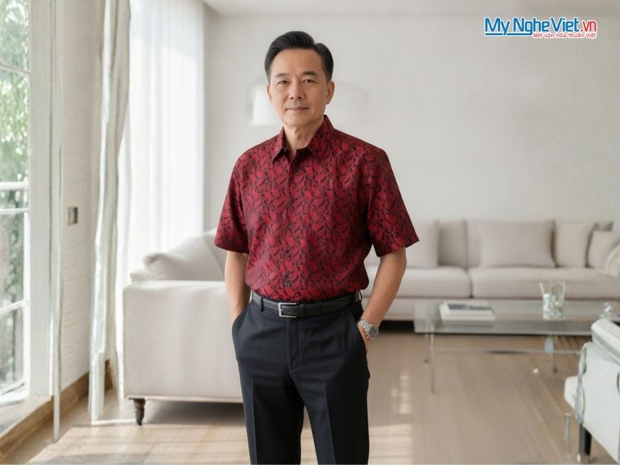 Áo Sơ Mi Nam Lụa Tơ Tằm Họa Tiết Đuôi Công MNV-LLS01-1