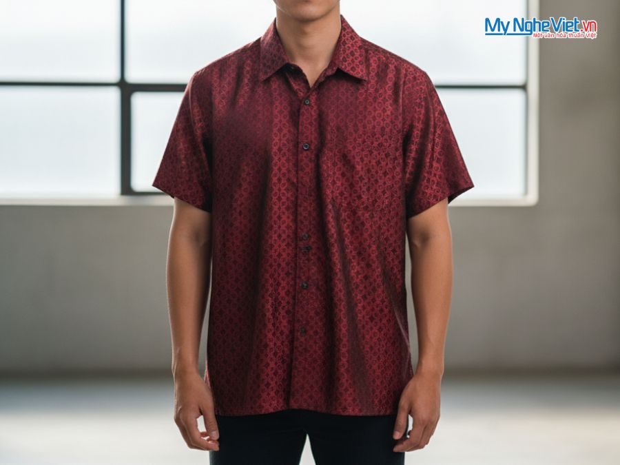 Áo Sơ Mi Nam Lụa Tơ Tằm Họa Tiết Đa Giác MNV-LLS01-3