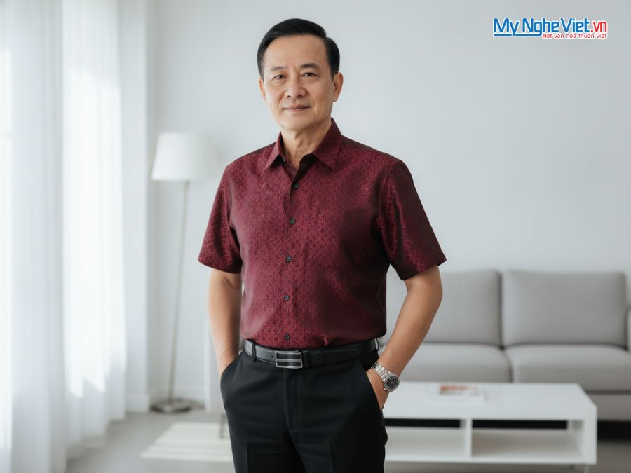 Áo Sơ Mi Nam Lụa Tơ Tằm Họa Tiết Đa Giác MNV-LLS01-3