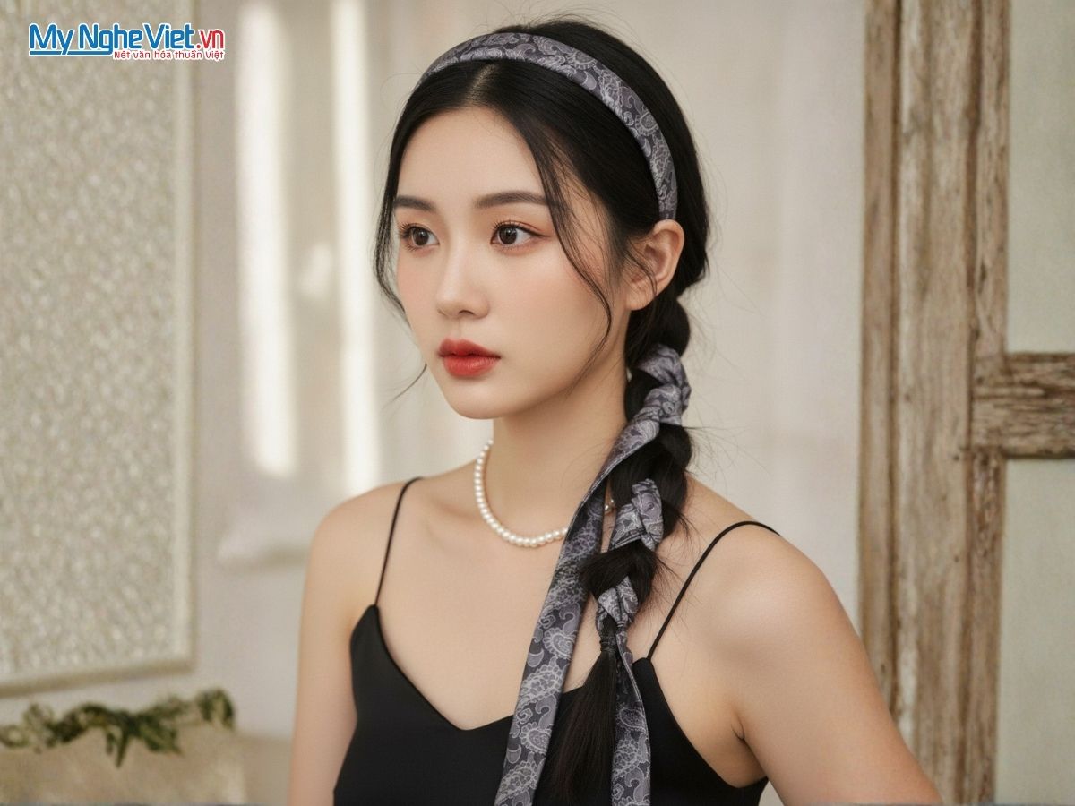 Băng Đô Lụa Cài Tóc Họa Tiết Đuôi Công MNVBL03/5