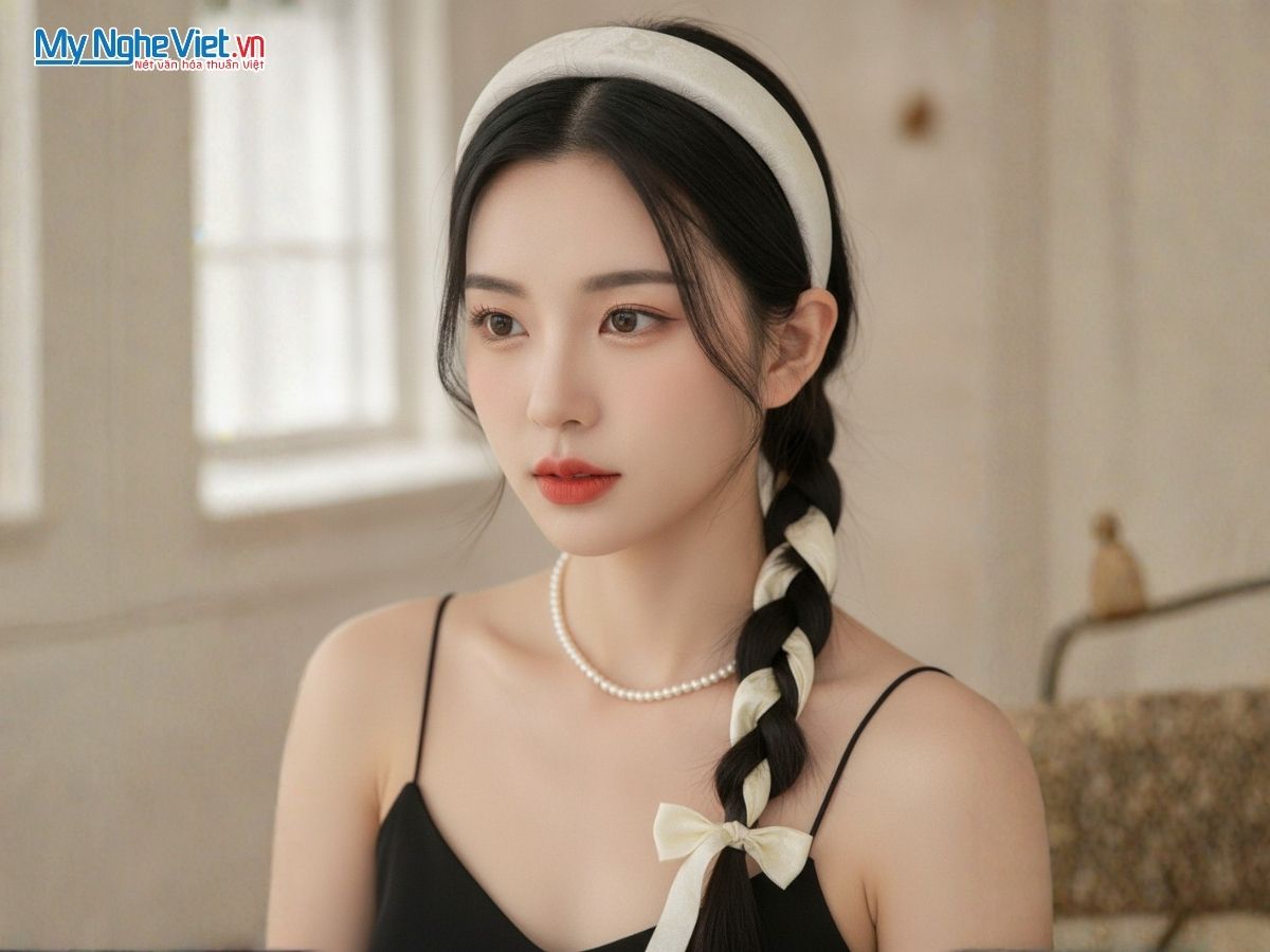 Băng Đô Lụa Cài Tóc Họa Tiết Đuôi Công MNVBL03/3