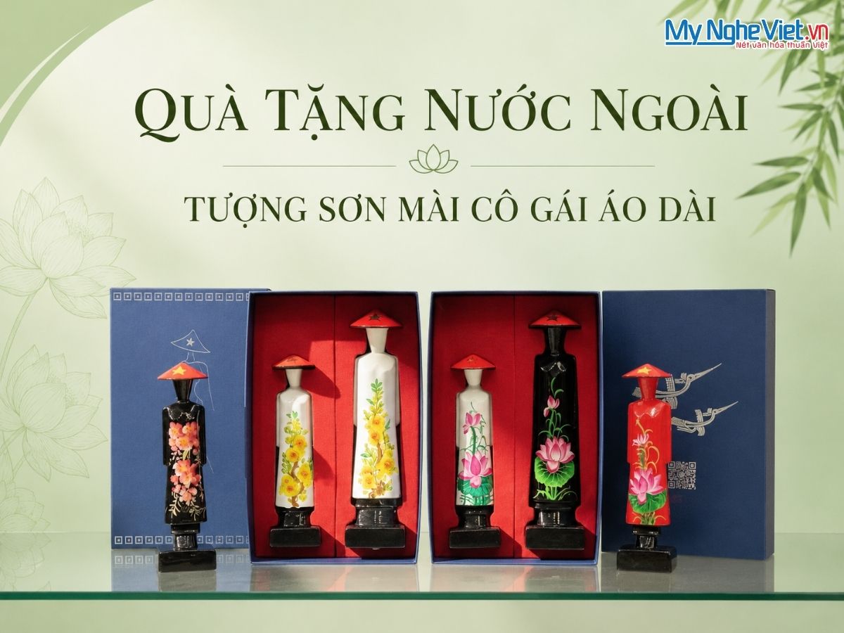 Tượng sơn mài cô gái áo dài