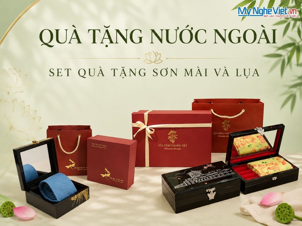 Set quà tặng sơn mài và lụa