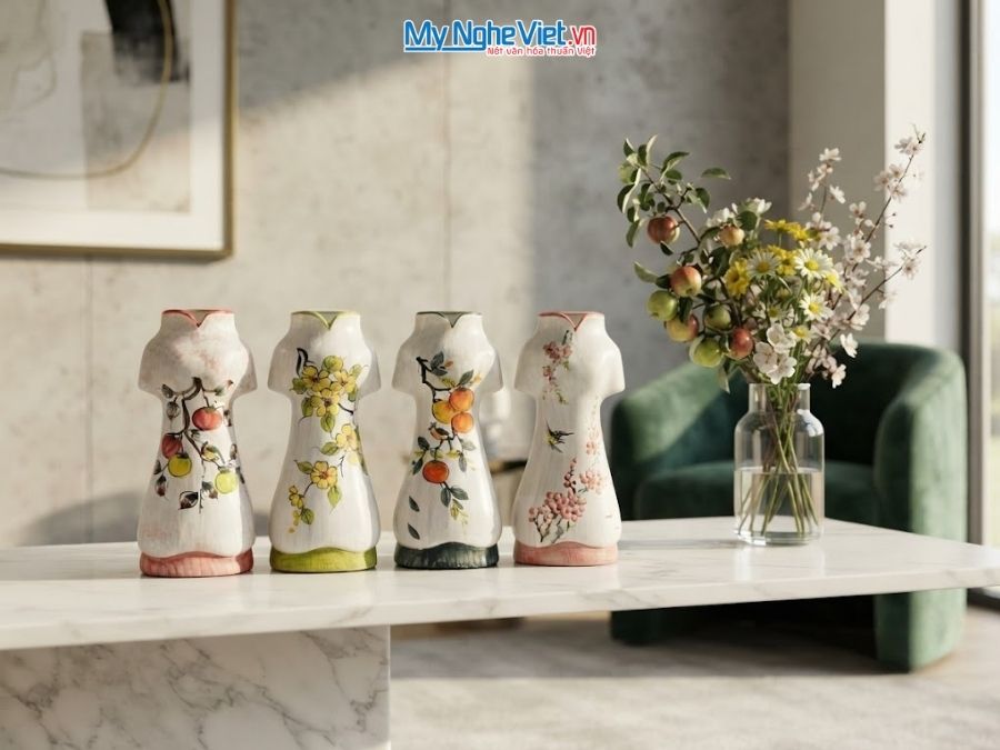 Bình Hoa Gốm Bát Tràng Áo Dài Nhiều Mẫu H30cm MNV-LHGLH03