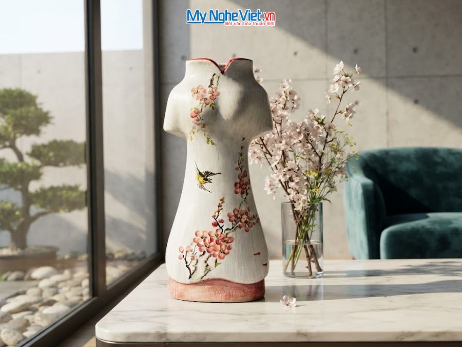 Bình Hoa Gốm Bát Tràng Áo Dài Nhiều Mẫu H30cm MNV-LHGLH03