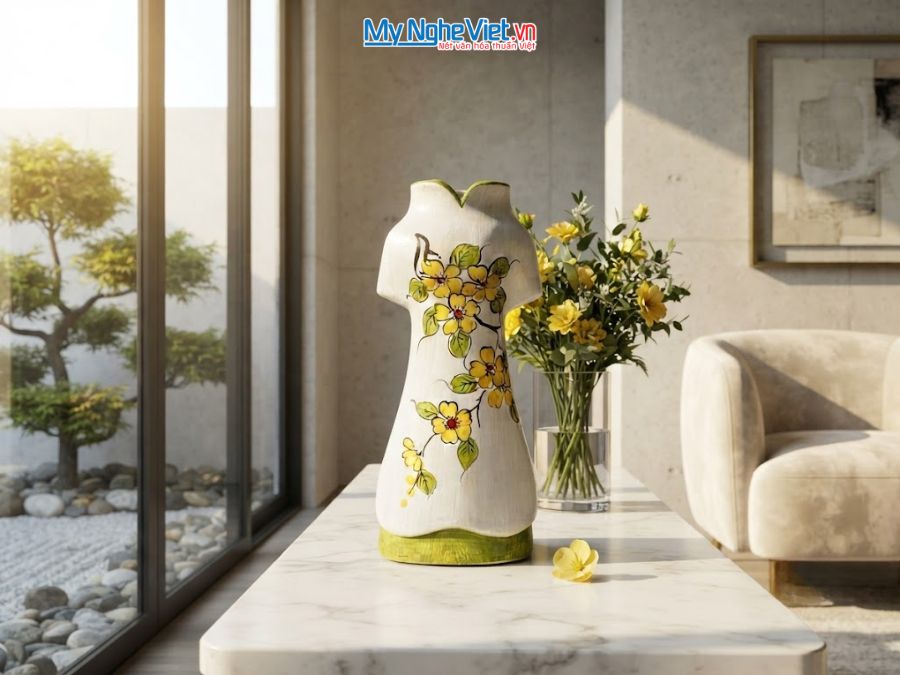 Bình Hoa Gốm Bát Tràng Áo Dài Nhiều Mẫu H30cm MNV-LHGLH03