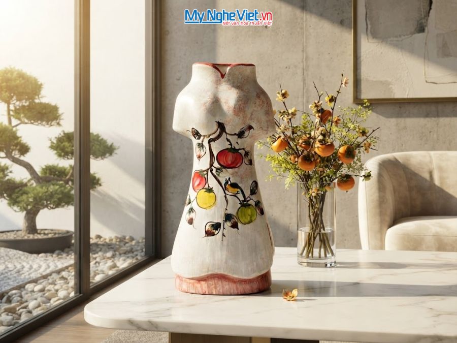 Bình Hoa Gốm Bát Tràng Áo Dài Nhiều Mẫu H30cm MNV-LHGLH03
