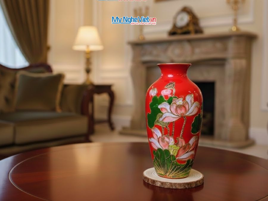 Bình Hoa Gốm Bát Tràng Hoa Sen Đắp Nổi Cao Cấp H30cm LHGML01-4