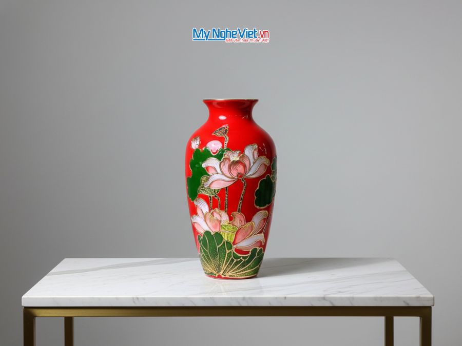 Bình Hoa Gốm Bát Tràng Hoa Sen Đắp Nổi Cao Cấp H30cm LHGML01-4