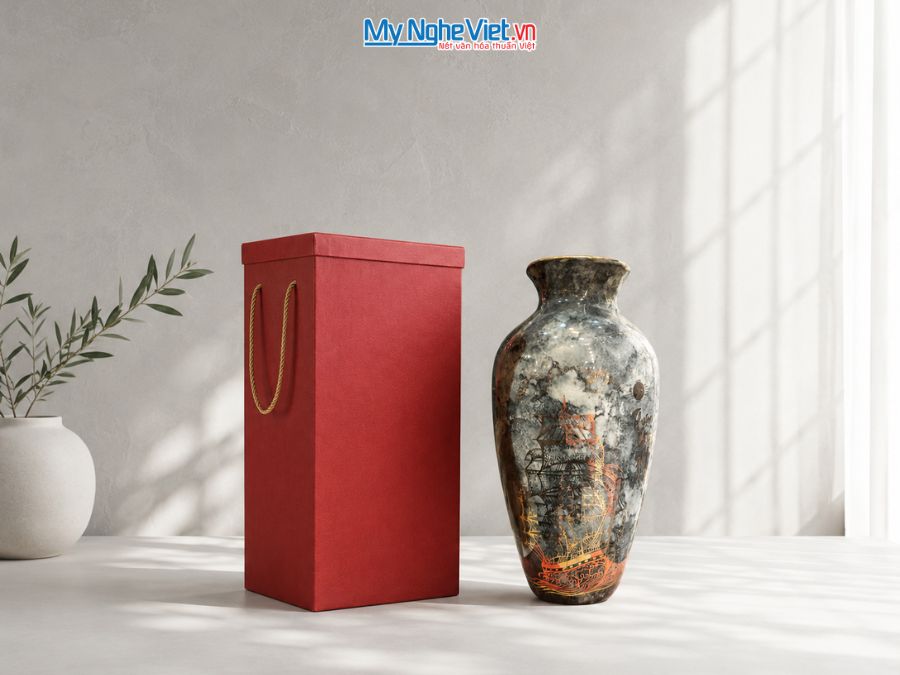 Bình Hoa Gốm Thuận Buồm Xuôi Gió Men Vân Đá H30cm LHGML01-5