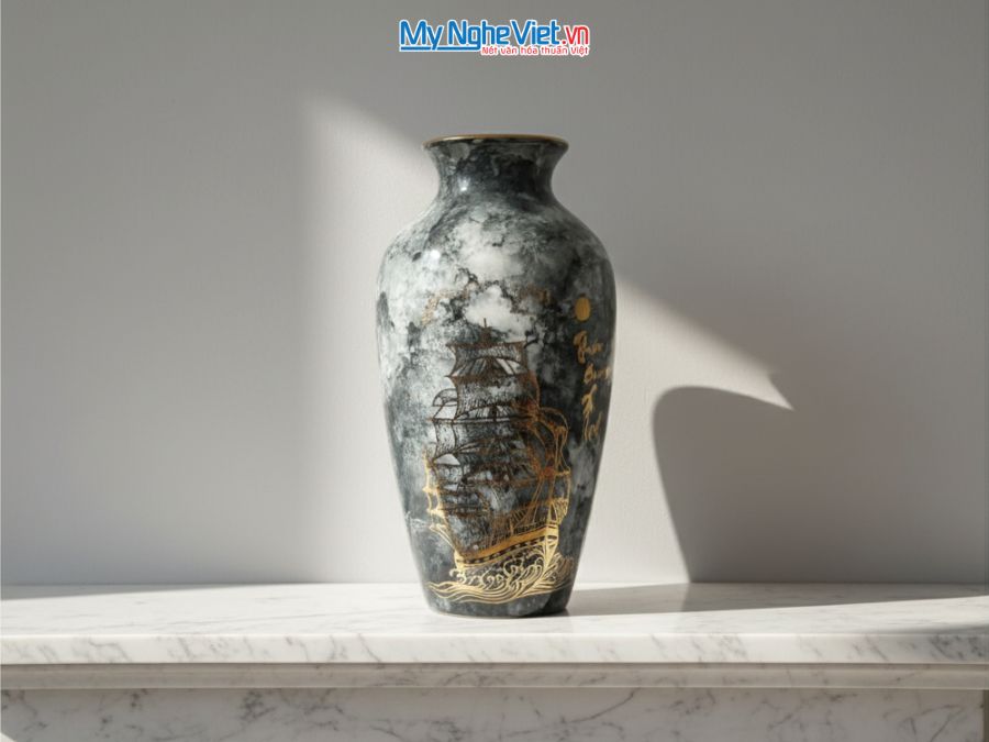 Bình Hoa Gốm Thuận Buồm Xuôi Gió Men Vân Đá H30cm LHGML01-5