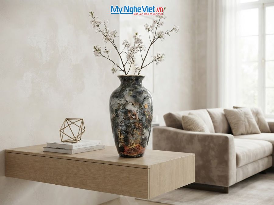 Bình Hoa Gốm Thuận Buồm Xuôi Gió Men Vân Đá H30cm LHGML01-5