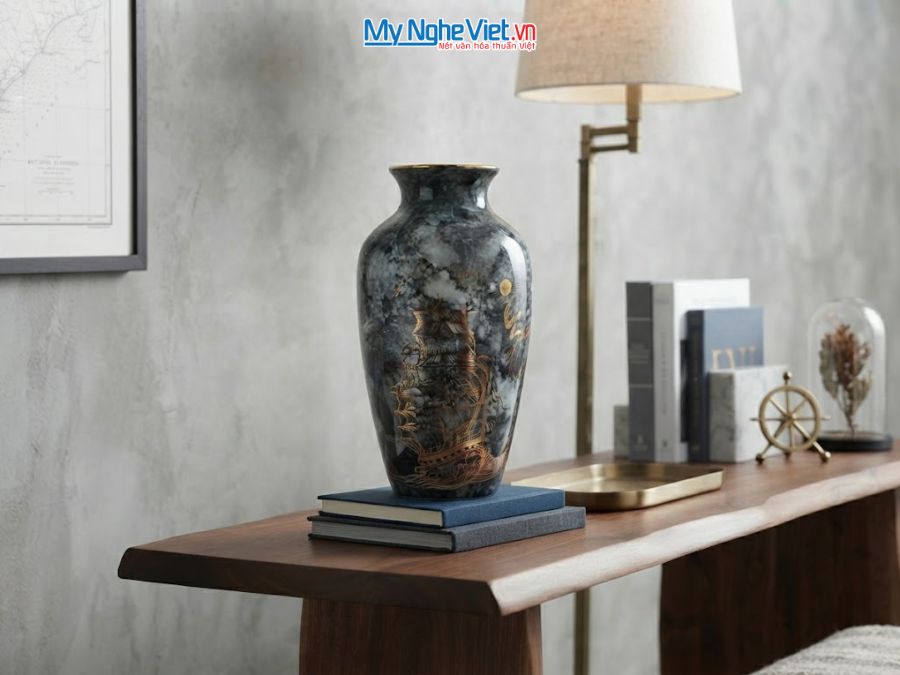 Bình Hoa Gốm Thuận Buồm Xuôi Gió Men Vân Đá H30cm LHGML01-5
