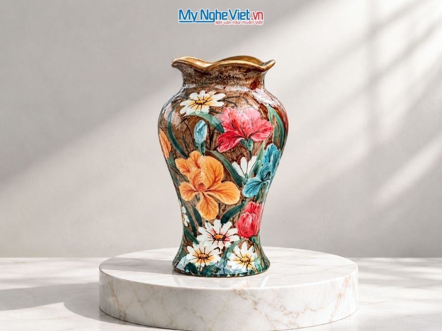 Bình Hoa Gốm Bát Tràng Vẽ Hoa Diên Vĩ H31cm LHGH004.6