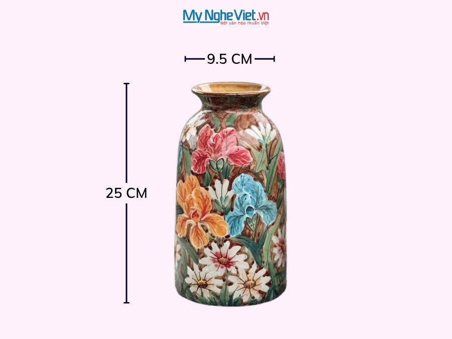 Bình Hoa Gốm Bát Tràng Vẽ Hoa Diên Vĩ H25cm LHGH004.8