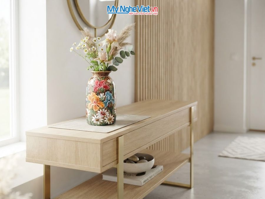 Bình Hoa Gốm Bát Tràng Vẽ Hoa Diên Vĩ H25cm LHGH004.8