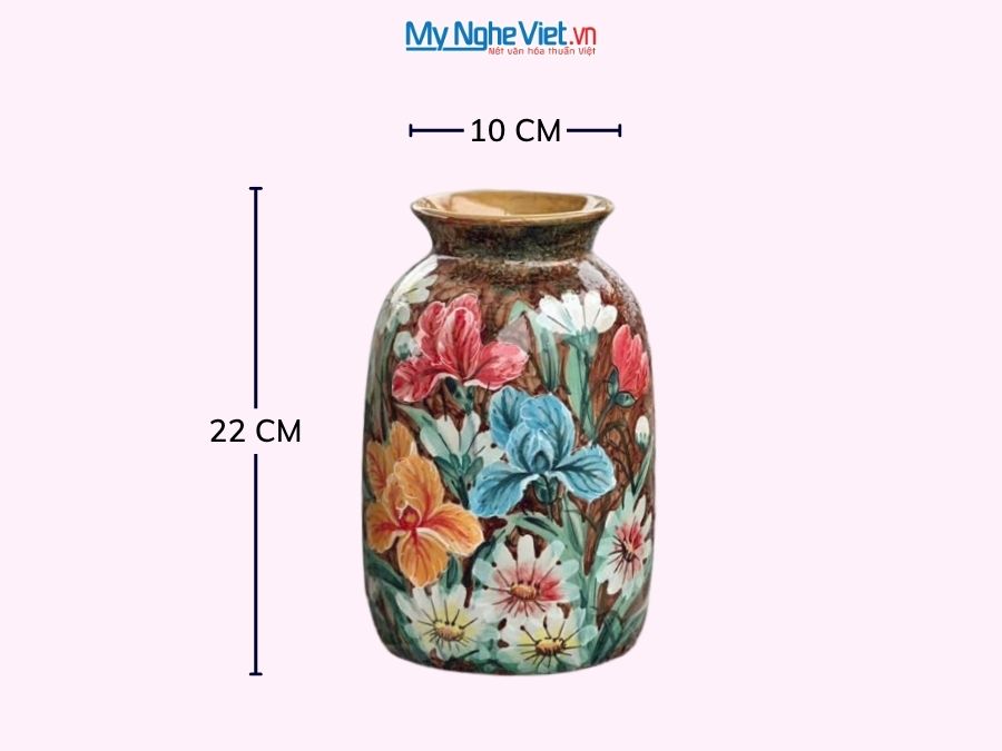 Bình Hoa Gốm Bát Tràng Vẽ Hoa Diên Vĩ H22cm LHGH004.9