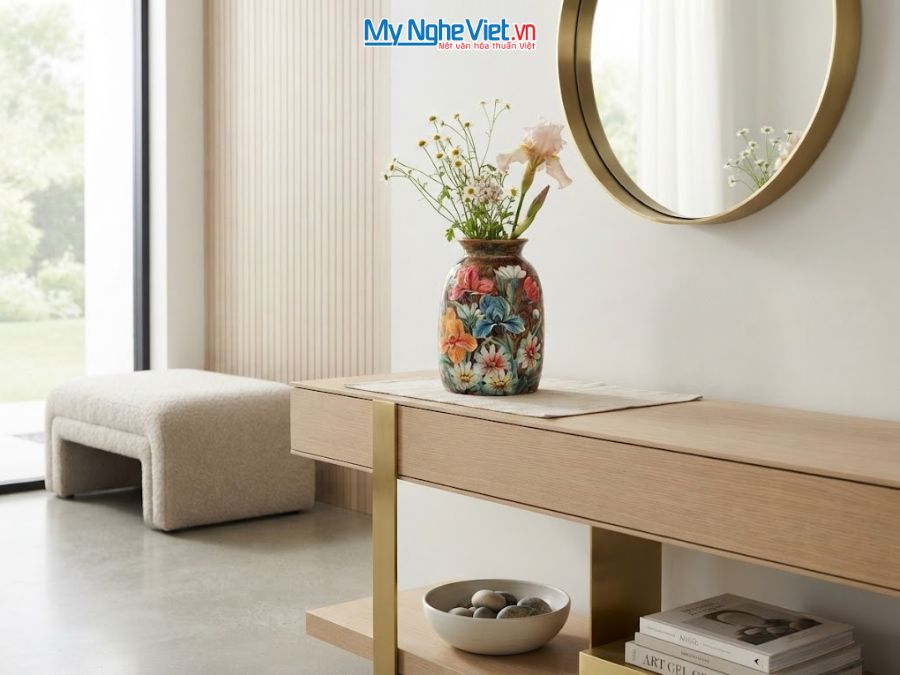 Bình Hoa Gốm Bát Tràng Vẽ Hoa Diên Vĩ H22cm LHGH004.9