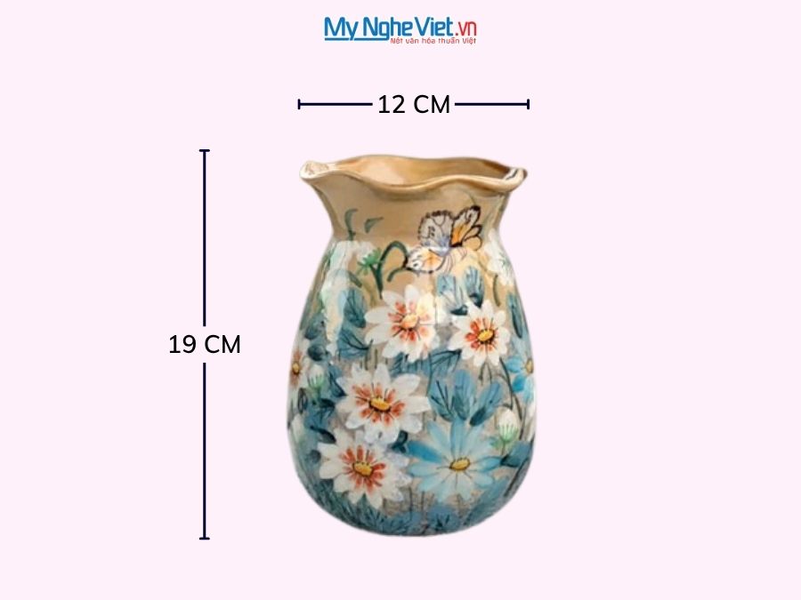 Bình Hoa Gốm Bát Tràng Vẽ Hoa Cúc H19cm LHGH004.10