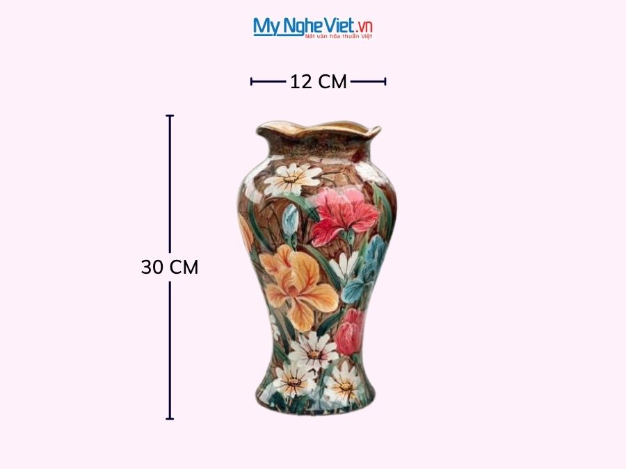 Bình Hoa Gốm Bát Tràng Vẽ Hoa Diên Vĩ H31cm LHGH004.6