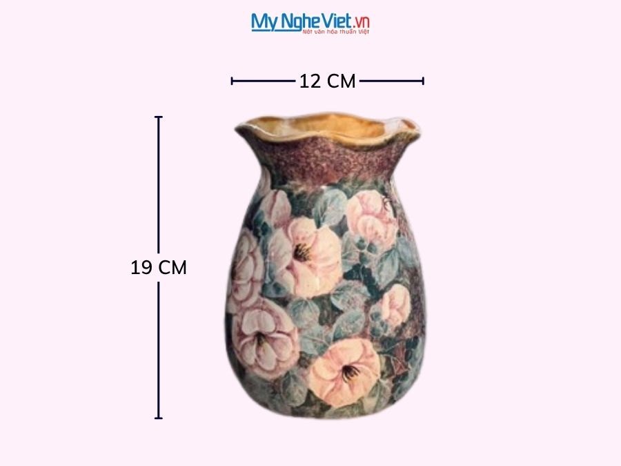 Bình Hoa Gốm Bát Tràng Vẽ Hoa Hồng H19cm LHGH004.11