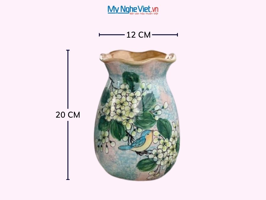 Bình Hoa Gốm Bát Tràng Vẽ Hoa Mai Trắng H20cm LHGH004.12
