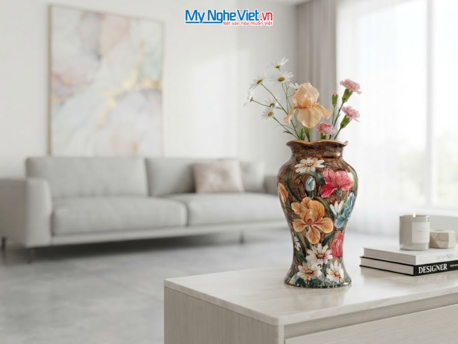 Bình Hoa Gốm Bát Tràng Vẽ Hoa Diên Vĩ H31cm LHGH004.6