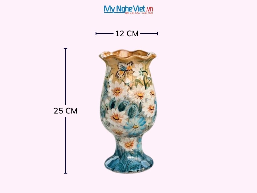 Bình Hoa Gốm Bát Tràng Vẽ Hoa Cúc H25cm LHGH004.14