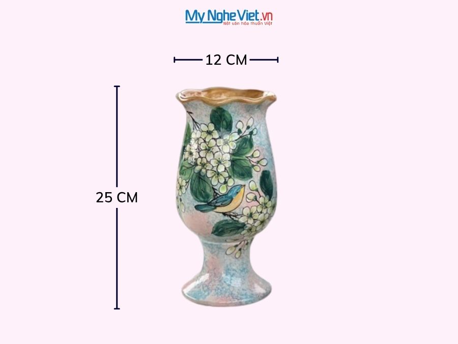 Bình Hoa Gốm Bát Tràng Vẽ Hoa Mai Trắng H25cm LHGH004.15
