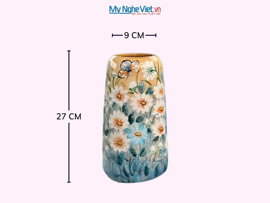 Bình Hoa Gốm Bát Tràng Vẽ Hoa Cúc H27cm LHGH004.16