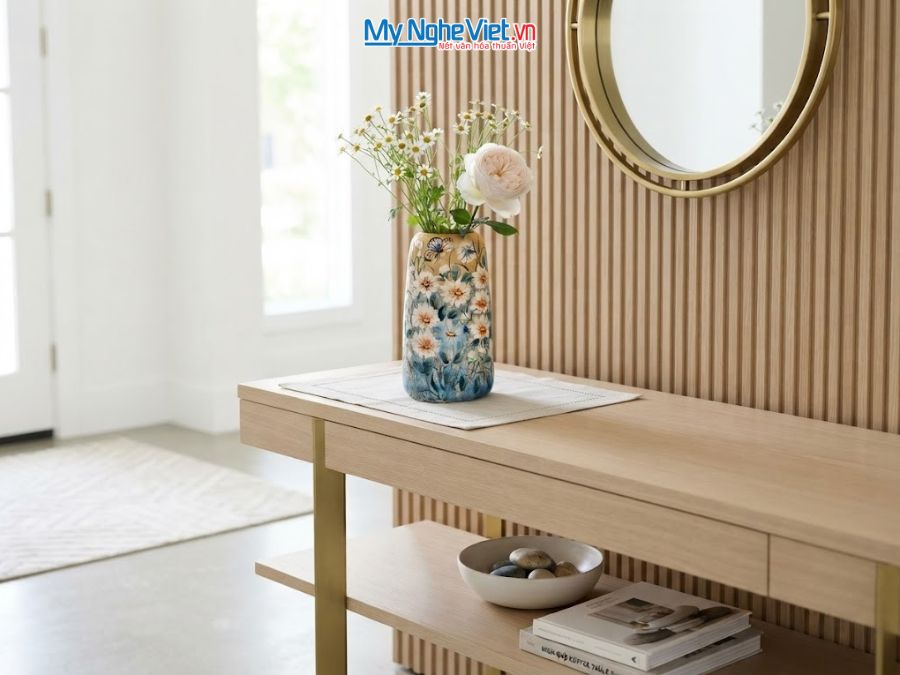 Bình Hoa Gốm Bát Tràng Vẽ Hoa Cúc H27cm LHGH004.16