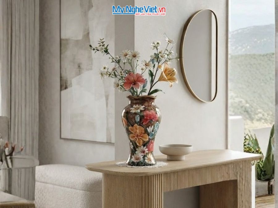 Bình Hoa Gốm Bát Tràng Vẽ Hoa Diên Vĩ H31cm LHGH004.6
