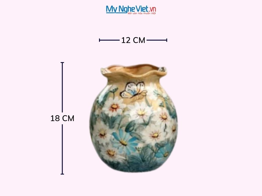 Bình Hoa Gốm Bát Tràng Vẽ Hoa Cúc H18cm LHGH004.13