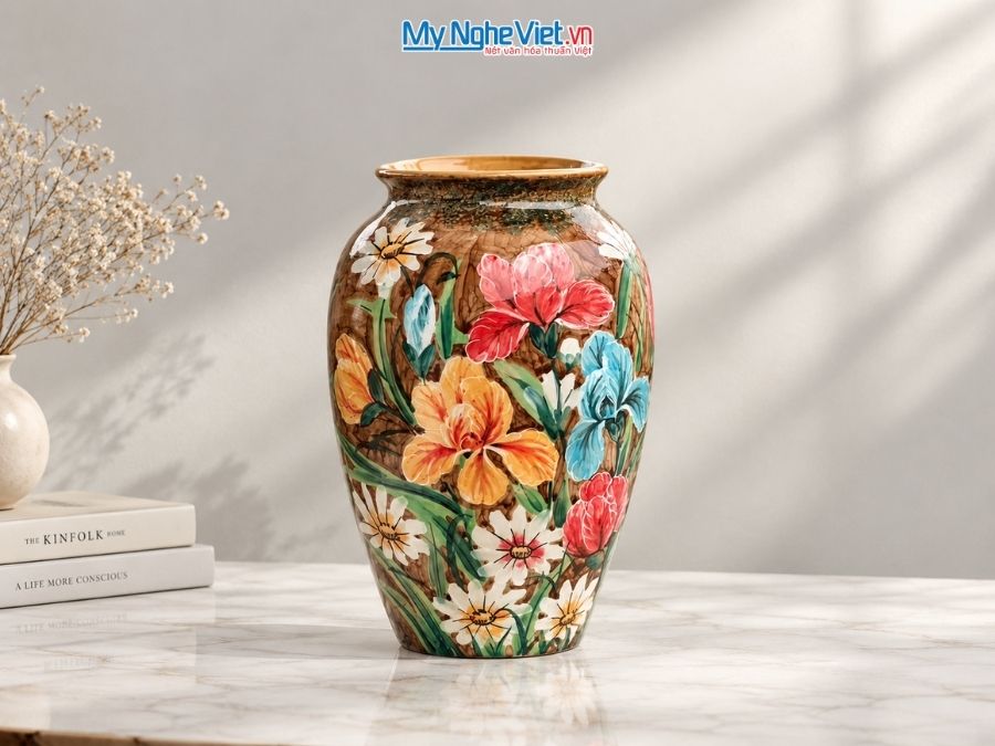 Bình Hoa Gốm Bát Tràng Vẽ Hoa Diên Vĩ H29cm LHGH004.7