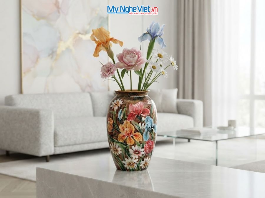 Bình Hoa Gốm Bát Tràng Vẽ Hoa Diên Vĩ H29cm LHGH004.7