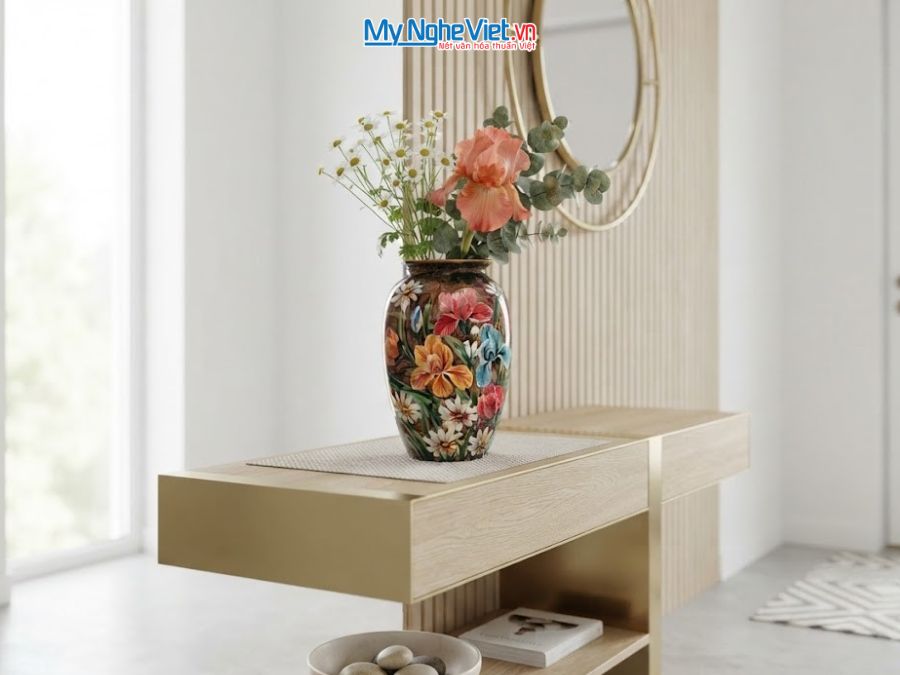 Bình Hoa Gốm Bát Tràng Vẽ Hoa Diên Vĩ H29cm LHGH004.7