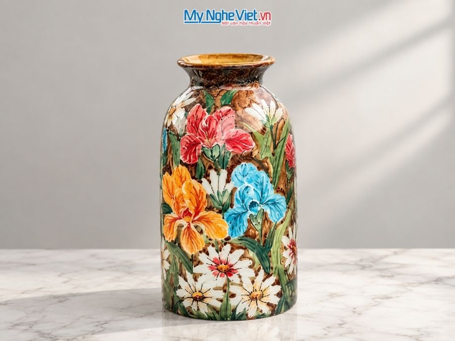 Bình Hoa Gốm Bát Tràng Vẽ Hoa Diên Vĩ H25cm LHGH004.8