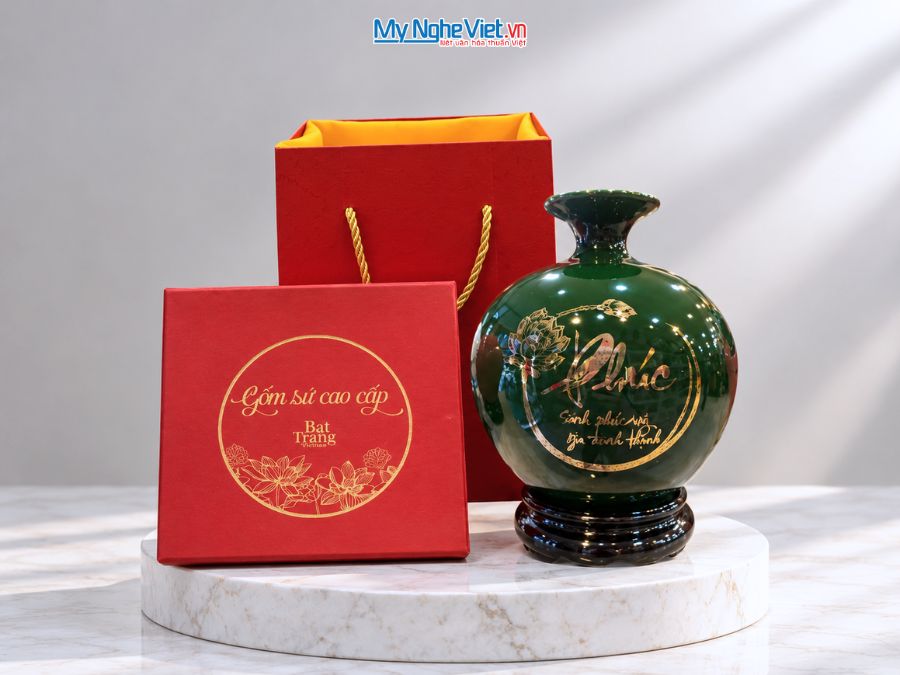 Bình Hút Tài Lộc Chữ Phúc Nền Xanh H22cm MNV-HBT22/7.8