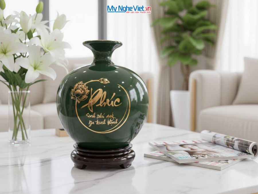 Bình Hút Tài Lộc Chữ Phúc Nền Xanh H22cm MNV-HBT22/7.8