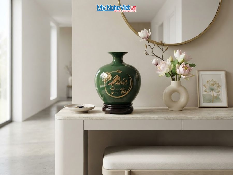 Bình Hút Tài Lộc Chữ Phúc Nền Xanh H22cm MNV-HBT22/7.8