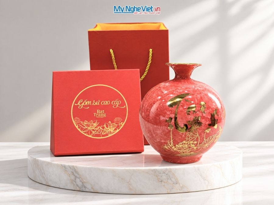 Bình Hút Tài Lộc Chữ Tài Lộc Men Vân Đá H25cm MNV-VBT22/2-1.25